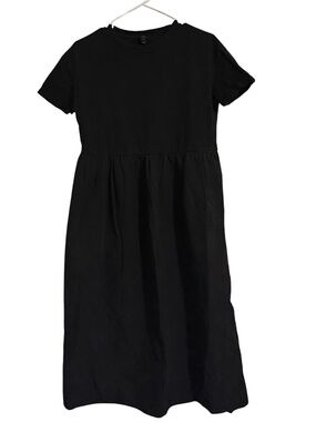 River Island Women Black T-Shirt Bodice w/ Gathered Drop Waist Midi Dress Sz-S